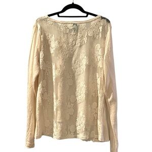 Sundance Linen Lace Back Long Sleeve Top Women’s XL Ivory